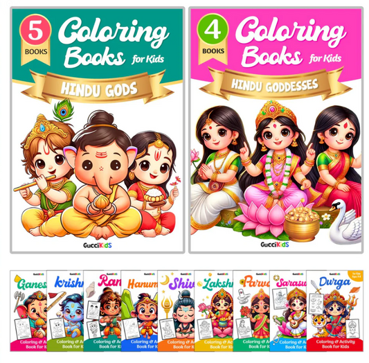 COMBO of 9 - Hindu Gods and Goddesses Coloring Books for Kids